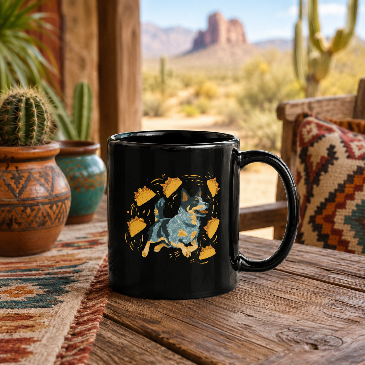 Heeler Taco Chaos Mug - Energetic Dog & Taco Fun!