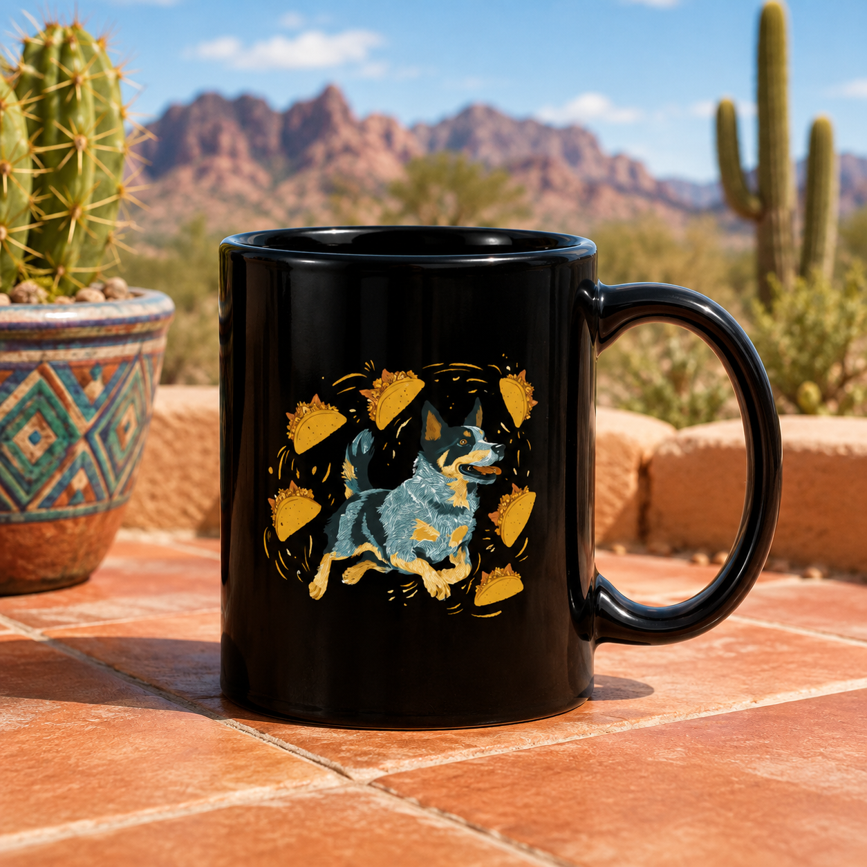 Heeler Taco Chaos Mug - Energetic Dog & Taco Fun!