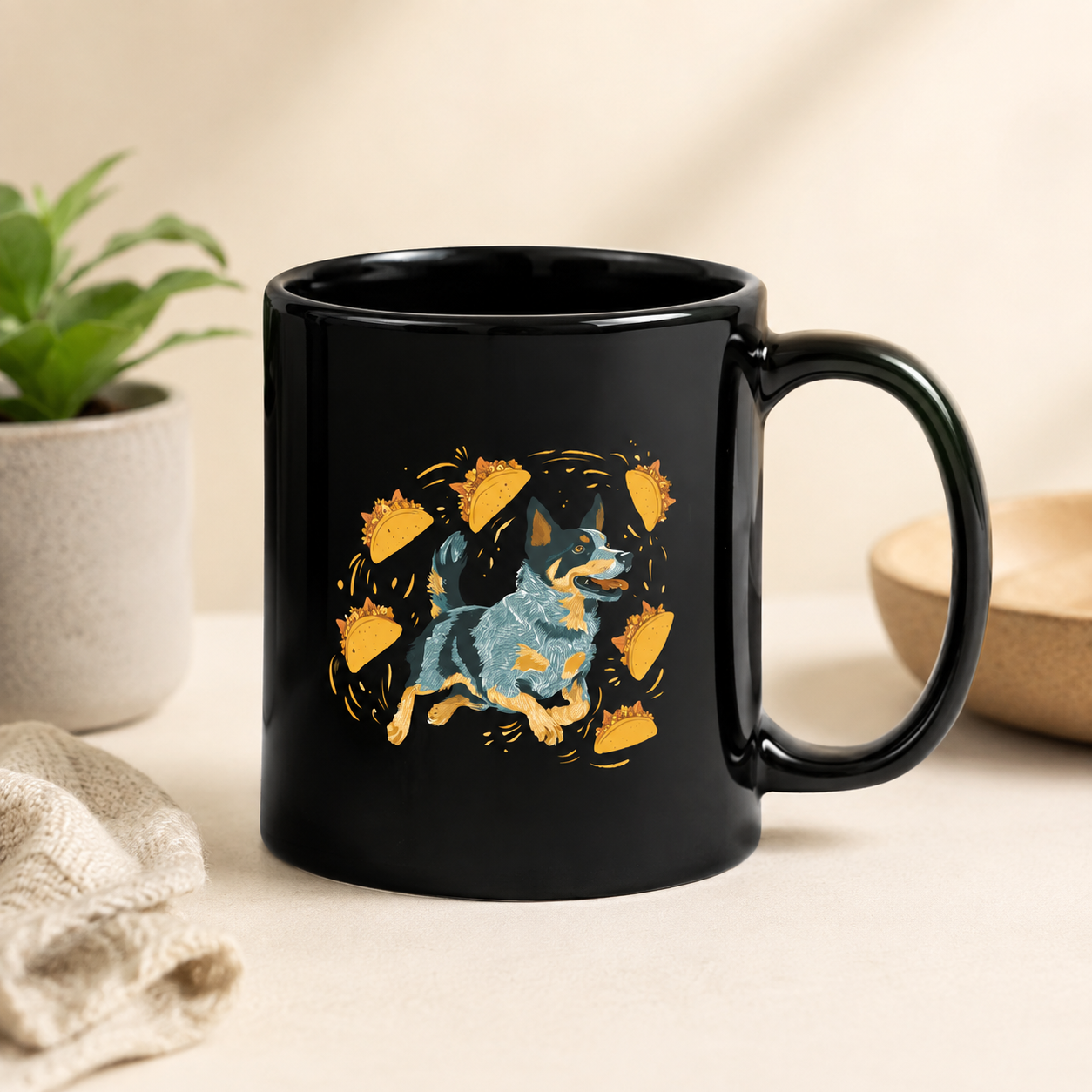 Heeler Taco Chaos Mug - Energetic Dog & Taco Fun!