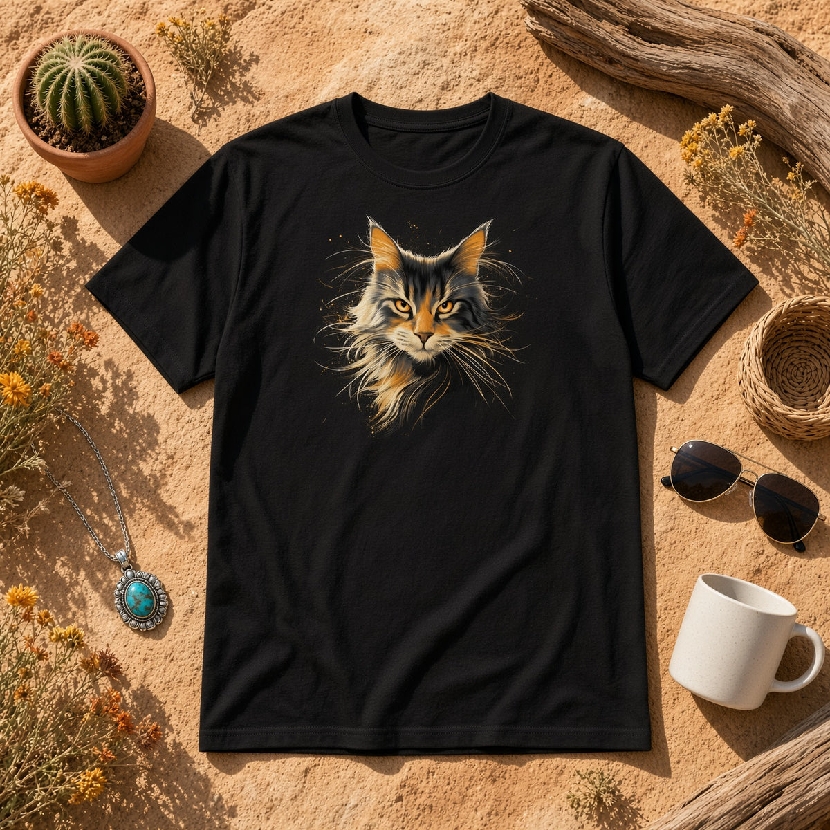 Neighborhood Feral Messenger Shirt | Long-Haired Feral Cat Portrait Tee