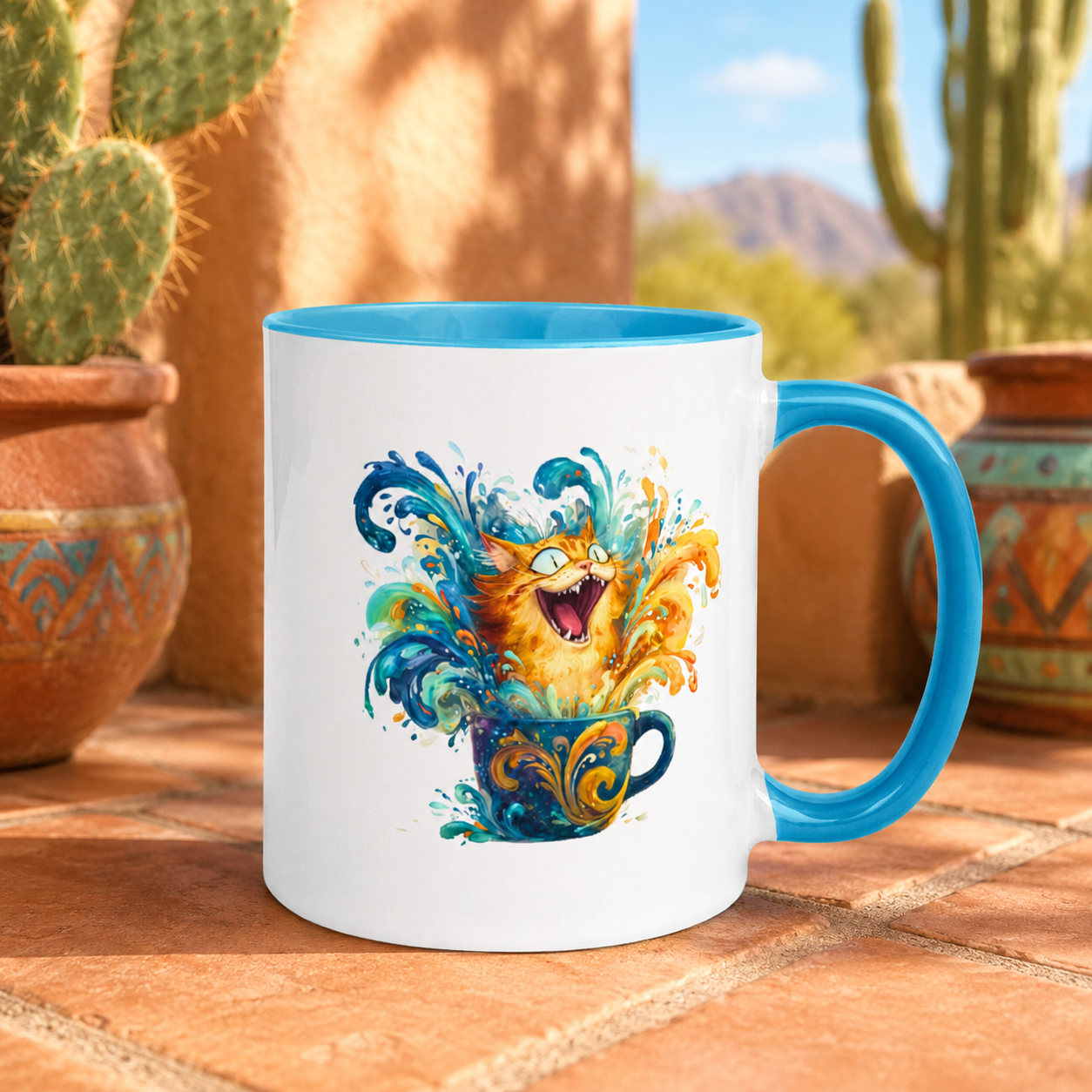 Orange Cat Splash Mug - Energetic Feline Fun
