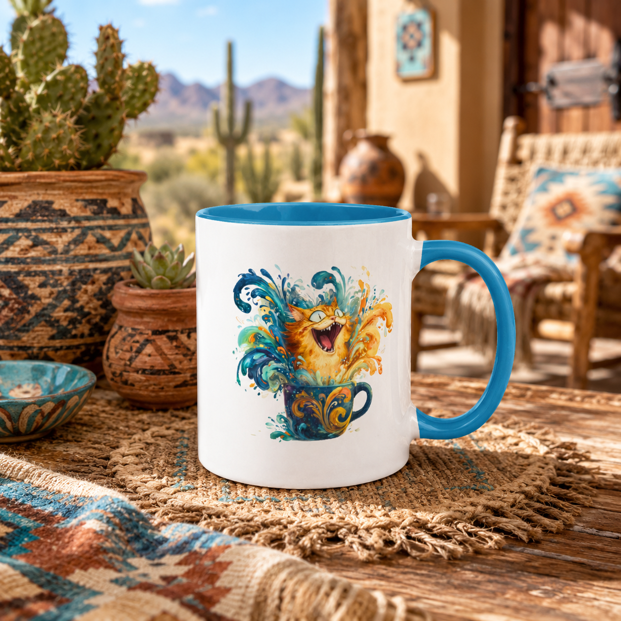 Orange Cat Splash Mug - Energetic Feline Fun