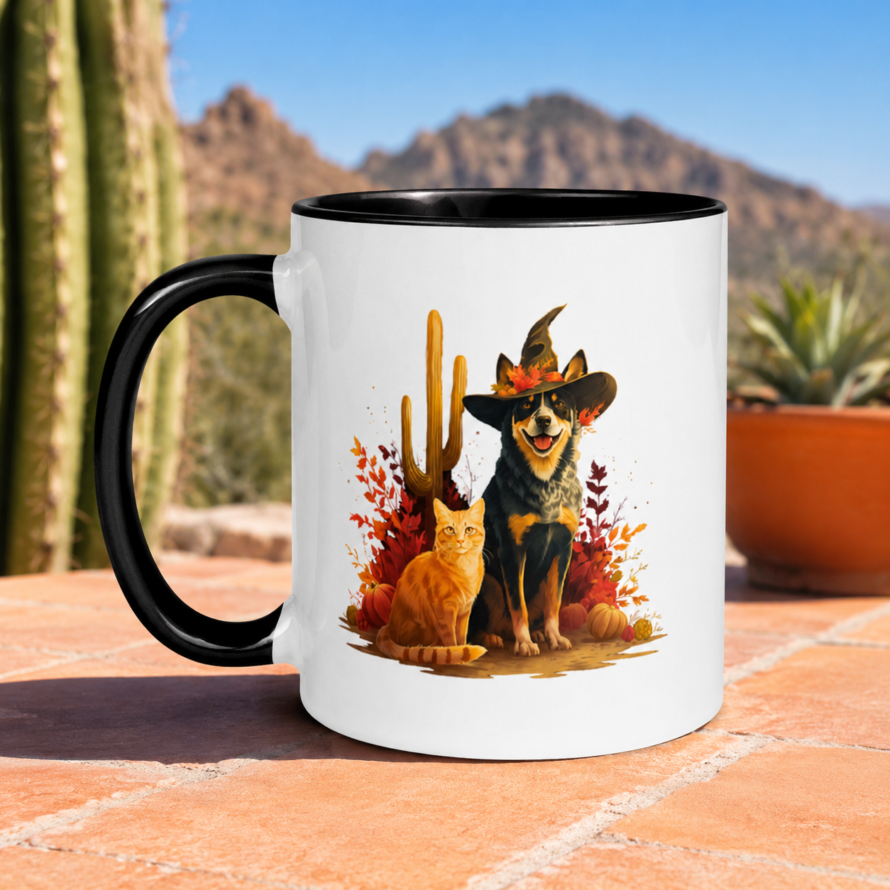 Orange Cat & Heeler Fall Mug - Witch Hat Whimsy