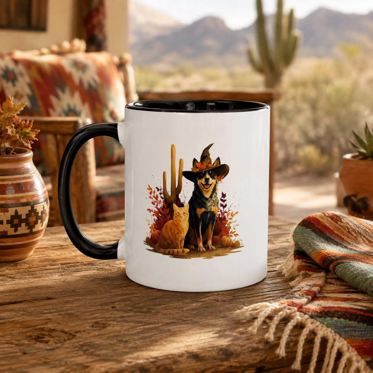 Orange Cat & Heeler Fall Mug - Witch Hat Whimsy