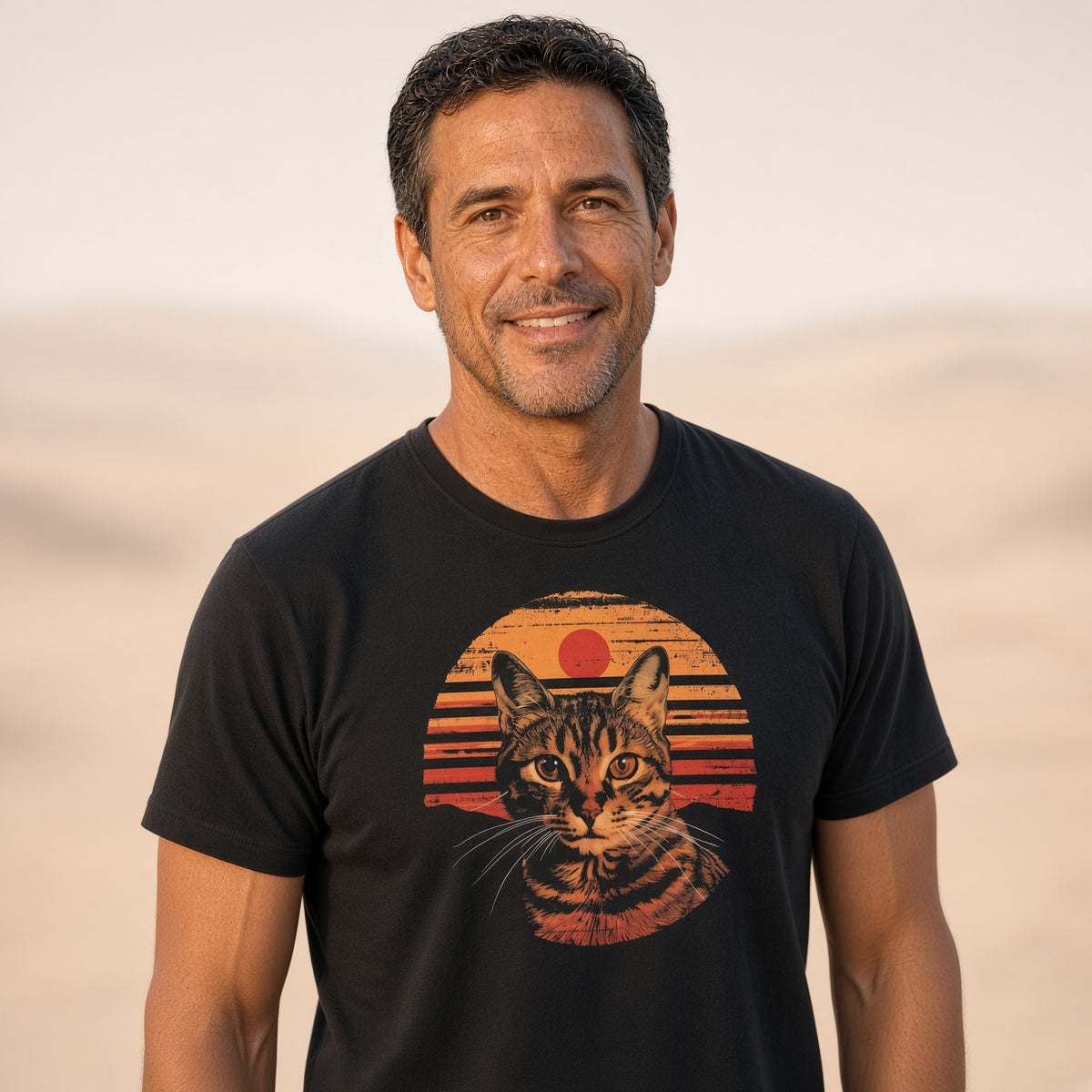 Retro Sunset Cat Shirt | Tabby Cat Tee | Neighborhood Feral Leader