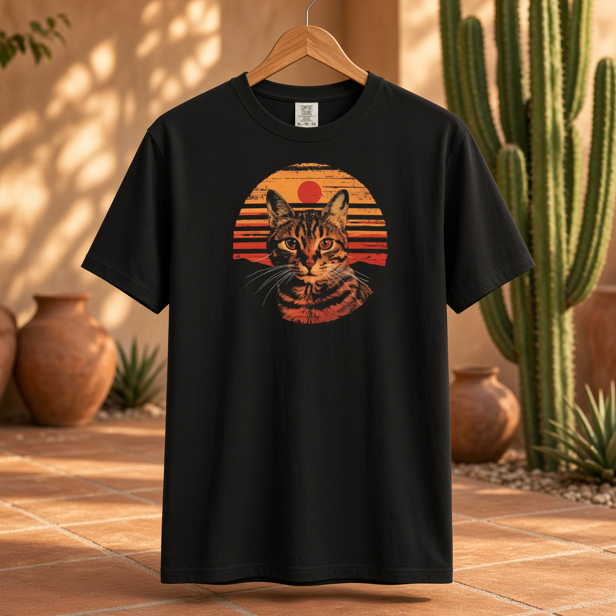Retro Sunset Cat Shirt | Tabby Cat Tee | Neighborhood Feral Leader