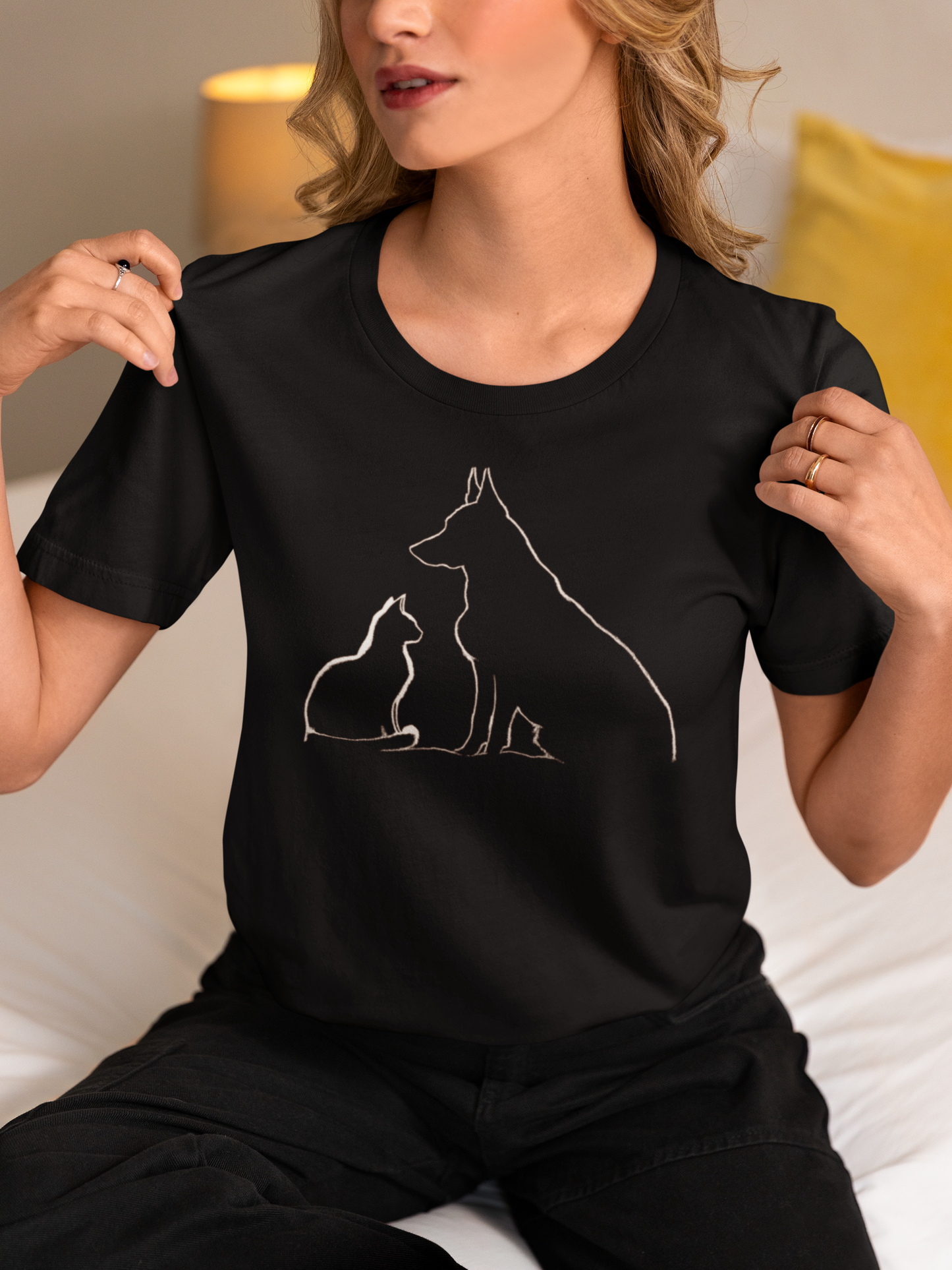 Australian Cattle Dog & Cat Silhouette T-Shirt — Minimalist Pet Lover Graphic Tee