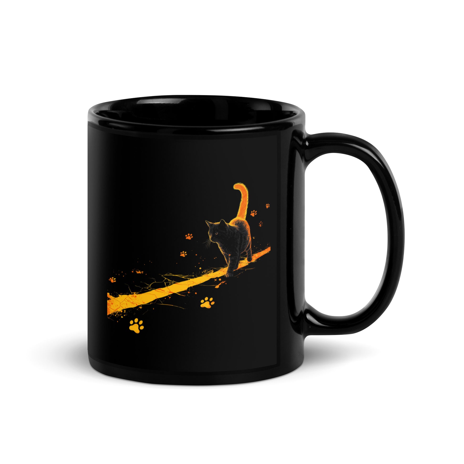 Night cat mug gift for black cat lovers on glossy ceramic
