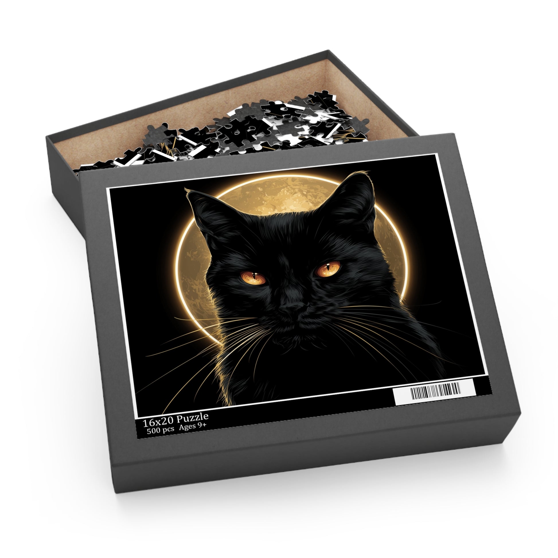Desert Dane Designs black cat moon puzzle box with gothic cat artwork 500 piece