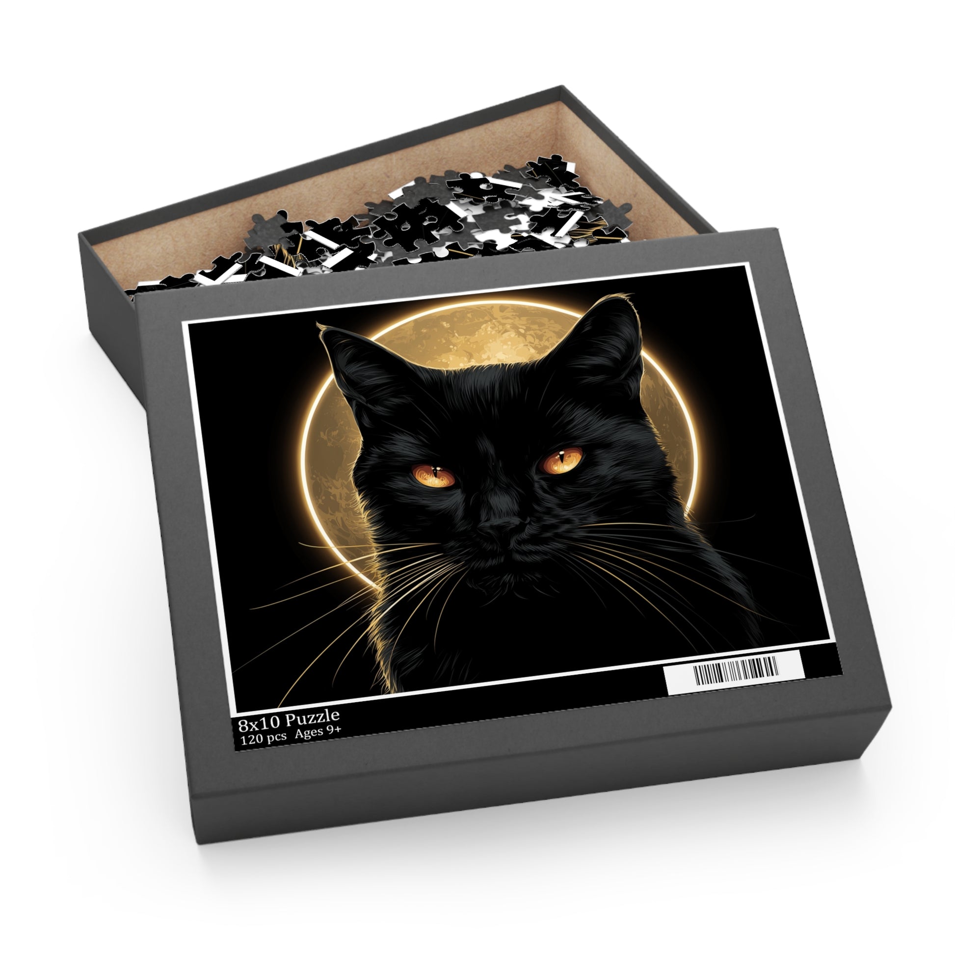 Back cat moon puzzle box with gothic cat artwork 120 piece