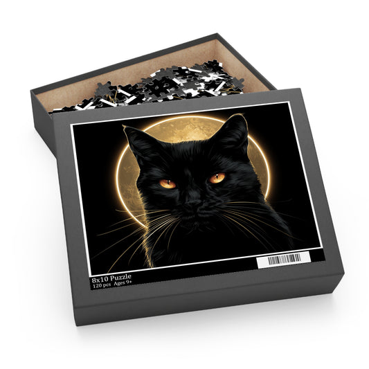 Back cat moon puzzle box with gothic cat artwork 120 piece