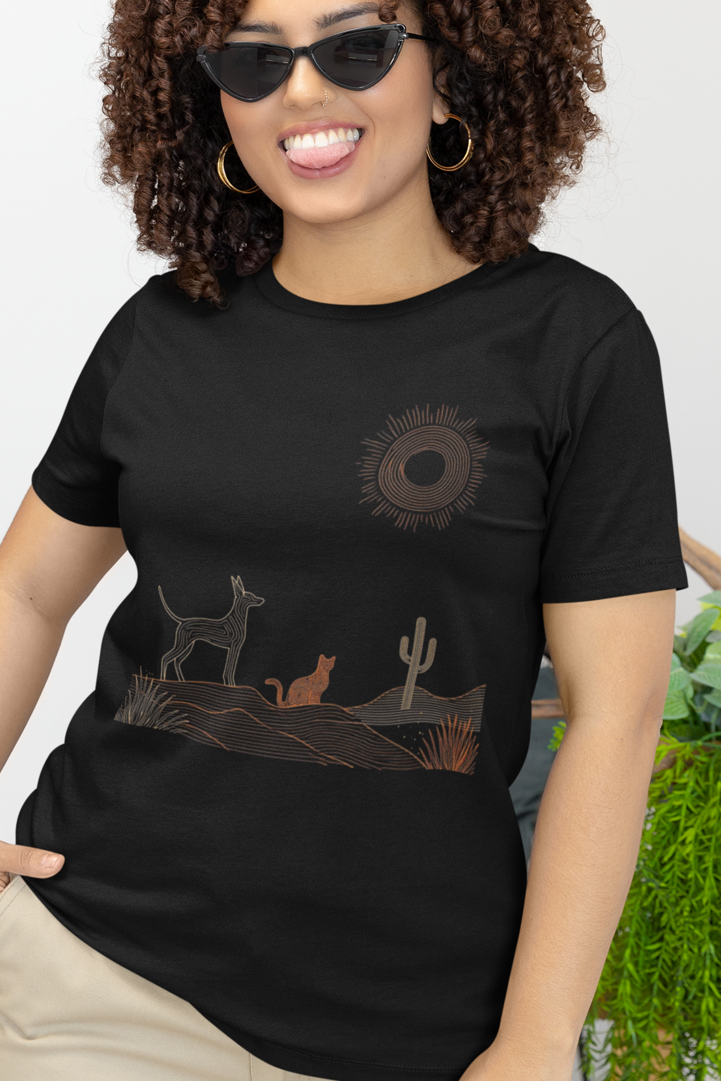 Desert Evening Dog & Cat T-Shirt — Minimalist Nature Graphic Tee