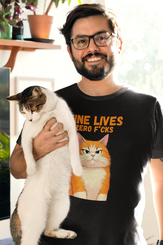 Nine Lives Cat Tee - "Nine Lives Zero F*cks" Funny Orange Cat T-Shirt