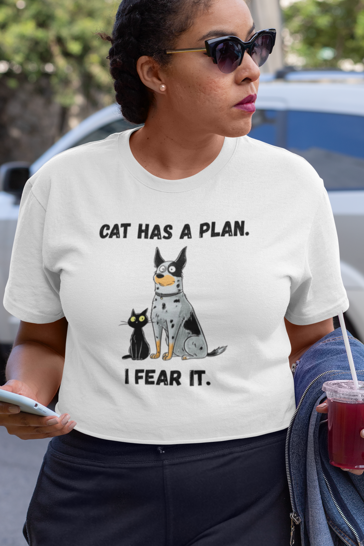 Cat Has a Plan T-Shirt — Funny Cat & Dog Graphic Tee