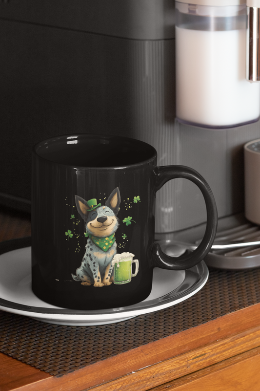 Smiling Blue Heeler and Green Beer St. Patrick's Day Mug - Australian Cattle Dog Shamrock Coffee Cup | ACD Gift
