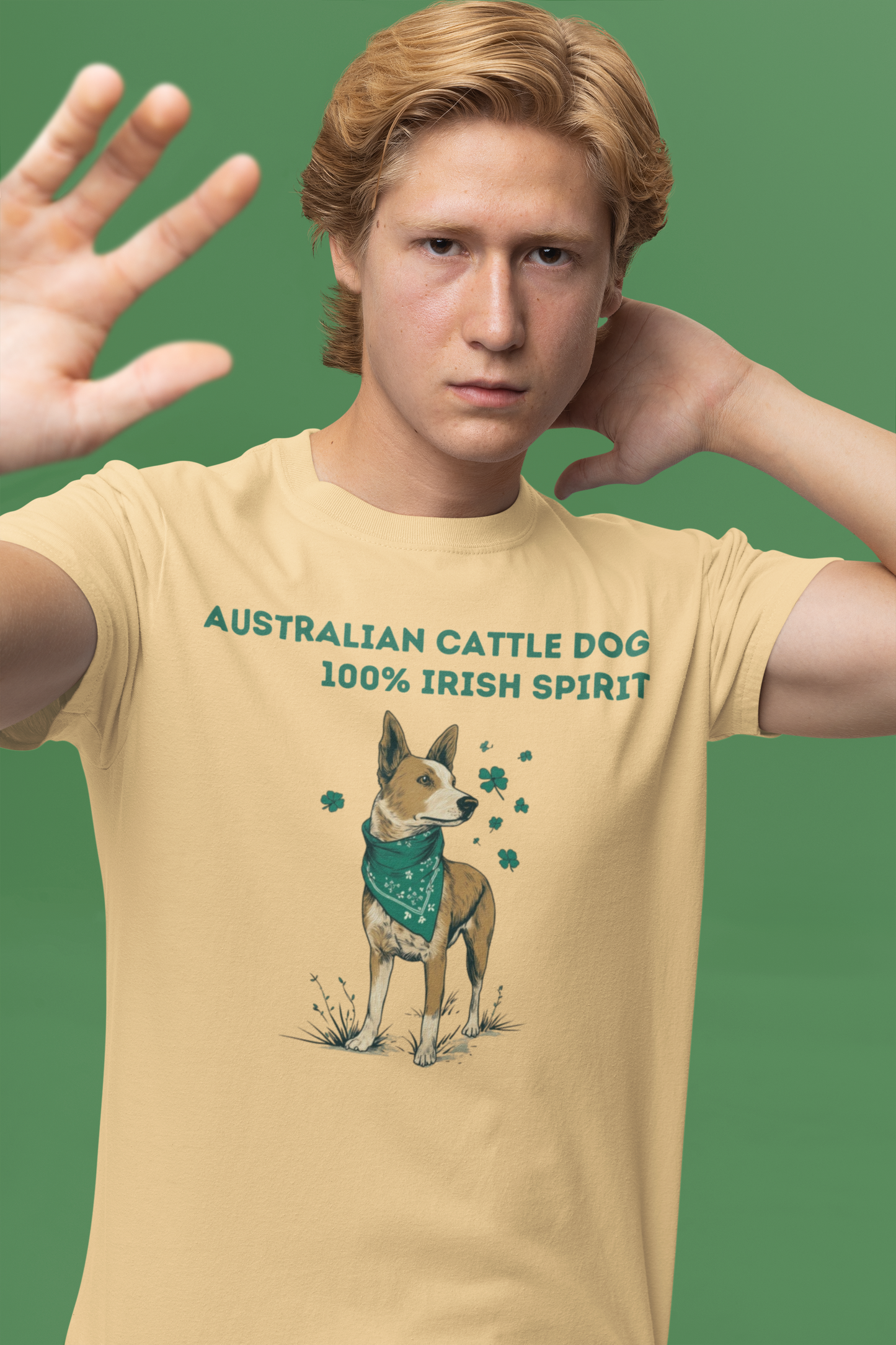 Red Heeler St. Patrick's Day Shirt - "100% Irish Spirit" Australian Cattle Dog Tee with Shamrocks | ACD Dog Mom Gift