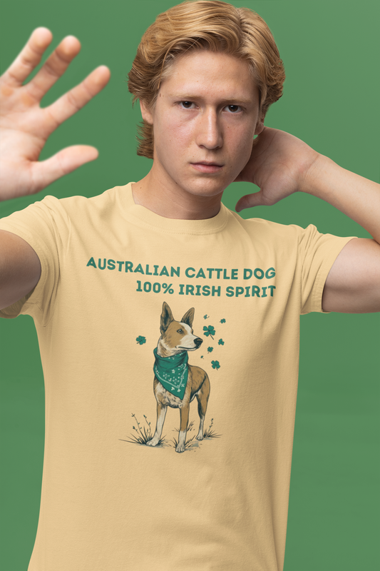 Red Heeler St. Patrick's Day Shirt - "100% Irish Spirit" Australian Cattle Dog Tee with Shamrocks | ACD Dog Mom Gift