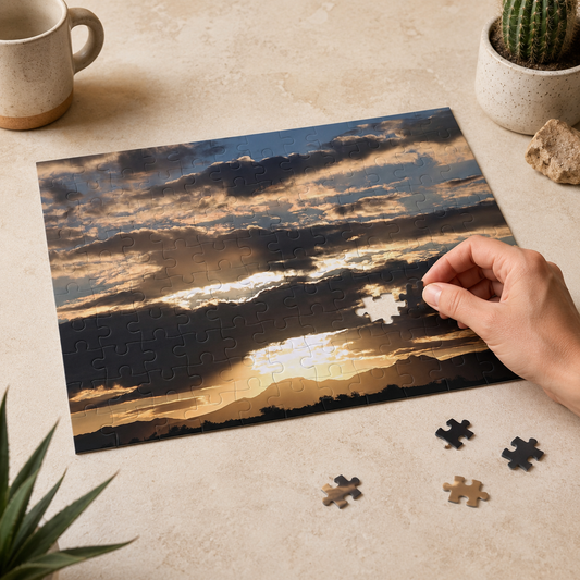 Tonto National Forest sunrise jigsaw puzzle with golden clouds and Arizona desert mountain silhouettes