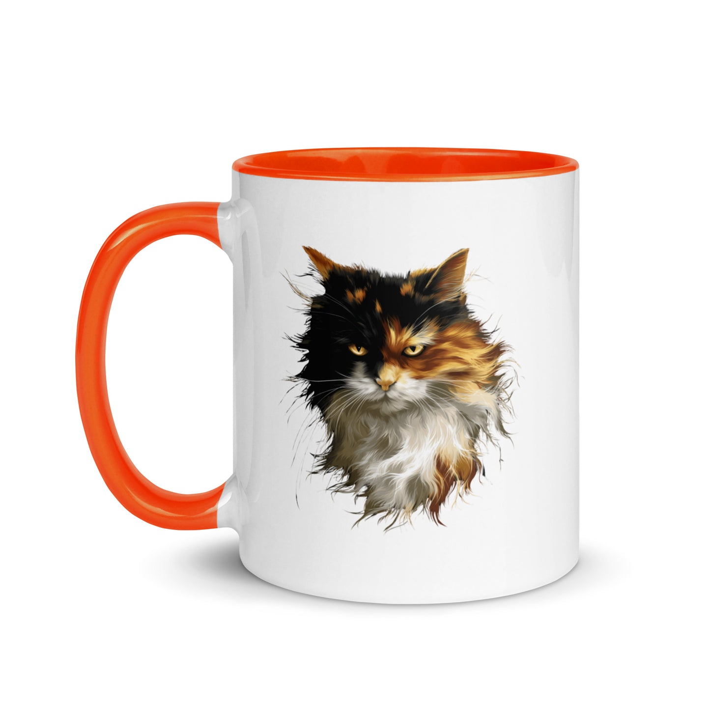 Cozy calico cat mug with soft portrait artwork for cat lovers